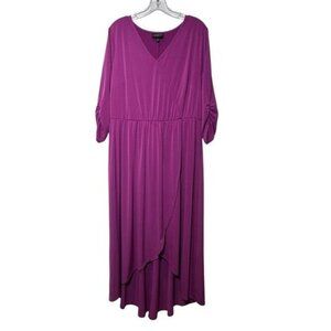 Lane Bryant 14 / 16 Faux Wrap Dress 3/4 Sleeve V Neck Pink Tulip Hem Stretch